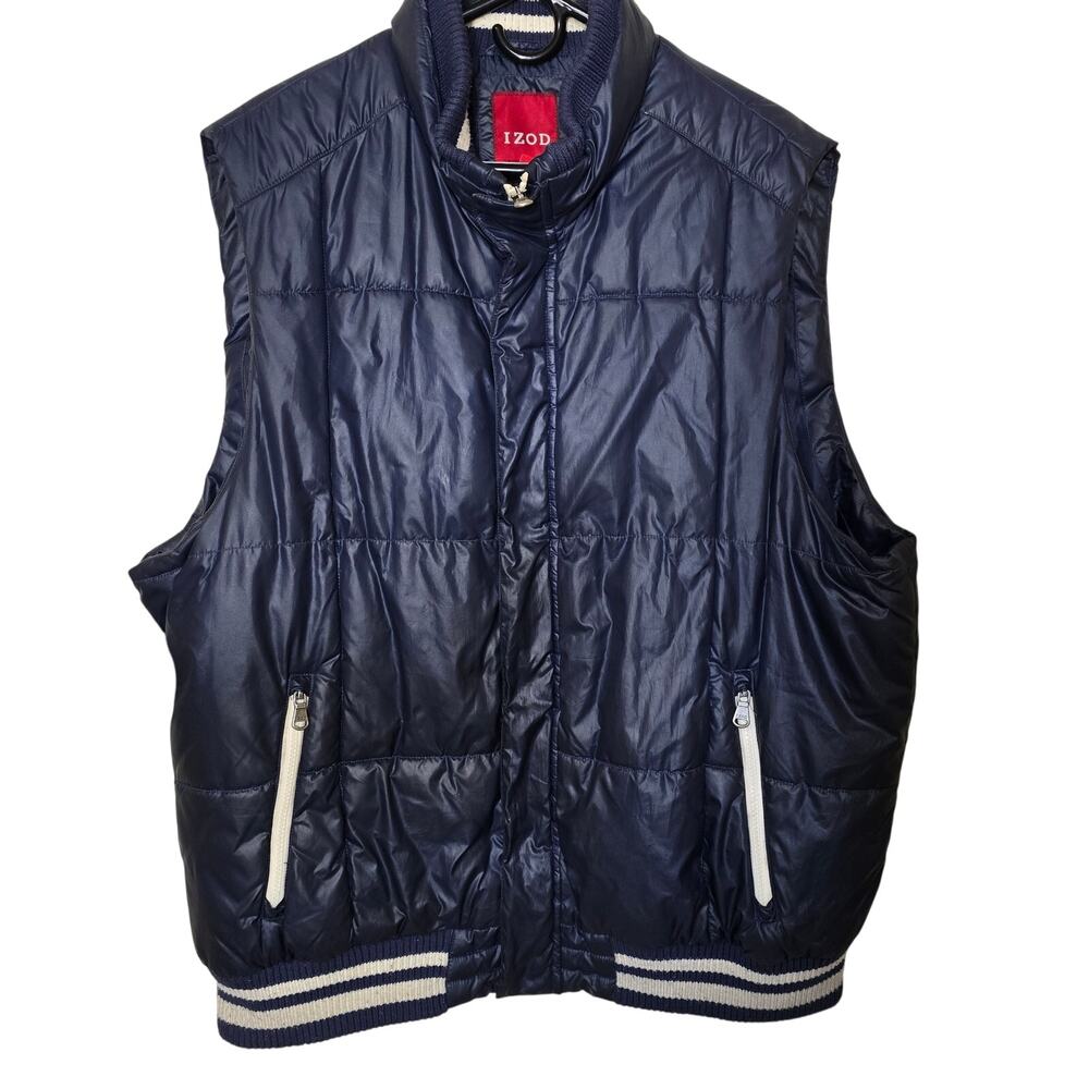 Vintage 90s Izod Mens Navy Puffer Vest Full Zip and Snap Great Condition 2XL